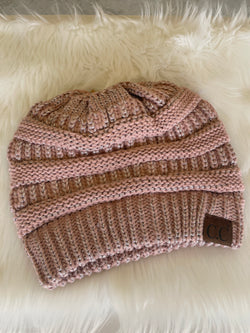 Dusty Pink Sparkly CC Brand Knit Beanie