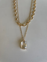 Gold Chain Link & Dainty Chain w/Clear Rectangle Stone Layered Necklace