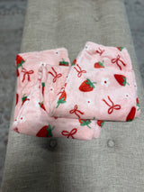 Pink & Red Strawberries and Bows Soft & Cozy OS Loungewear Pants w/Elastic Waistband