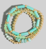 Seafoam Greens & Gold Set of 4 Stretch Beaded Bracelets