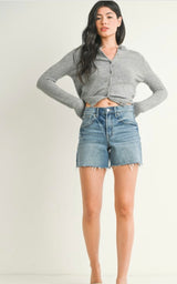 Longer Length Stretch Medium Denim Cut Off Shorts by Just USA