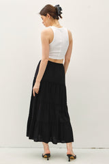 Black Tiered Maxi Skirt w/Elastic Waistband