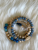 Blue & Gold Set of 4 Stretch Beaded Bracelets