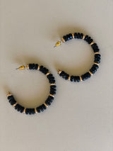 Black & Gold Beaded Open Hoop Earrings