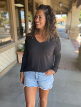Black Lightweight Thermal V-Neck Pullover Sweater Top