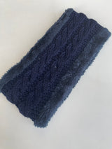 Navy Blue Fur & Cable Knit Thick Winter Headband