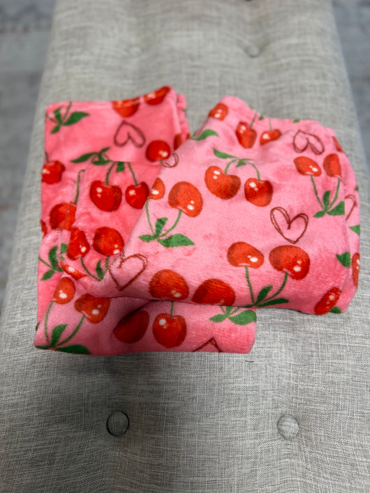 Pink & Red Cherry Soft & Cozy OS Loungewear Pants w/Elastic Waistband