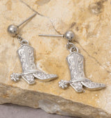 Cowgirl Boots Silver Stainless Steel Post Earrings