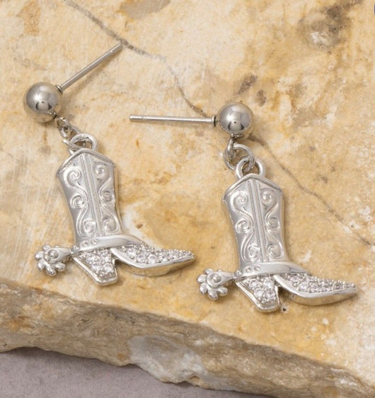 Cowgirl Boots Silver Stainless Steel Post Earrings