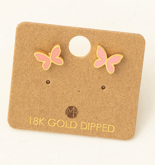 Pink & 18K Gold Dipped Mini Butterfly Post Earrings