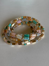 Pastels & Gold Rectangle Beads Set of 5 Stretch Bracelets