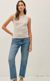 Stone Round Neck Ribbed Tank Top