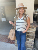 Cream & Navy Stripe Knit Sweater Vest