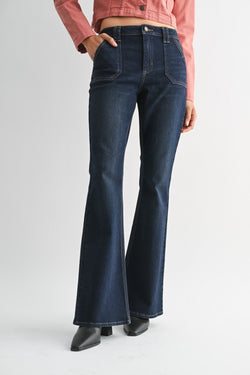 Dark Denim Utility Pocket Slim Bootcut Jeans
