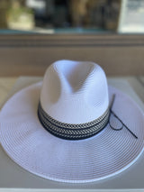 White Boho Black Band Straw Sun Hat w/Adjustable Fit CC Brand