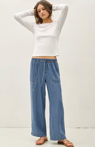 Medium Denim Wash Ultra Soft Drawstring Pants w/Pockets