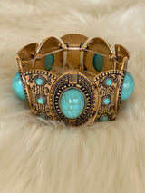 Reba Vintage Gold & Turquoise Concho Stretch Bracelet