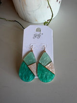Mint, Teal & Gold Abstract Teardrop Earrings