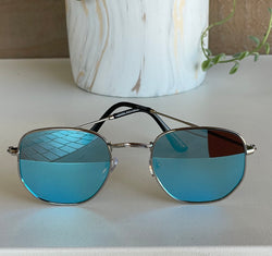 Cool Breeze Silver & Black Lightweight Frame Sunglasses with Blue Lenses