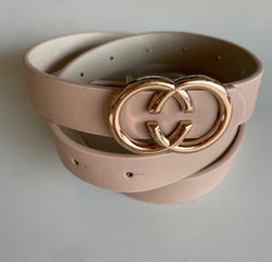 Soft Pink Thin Belt w/Gold Linked Circles Buckle