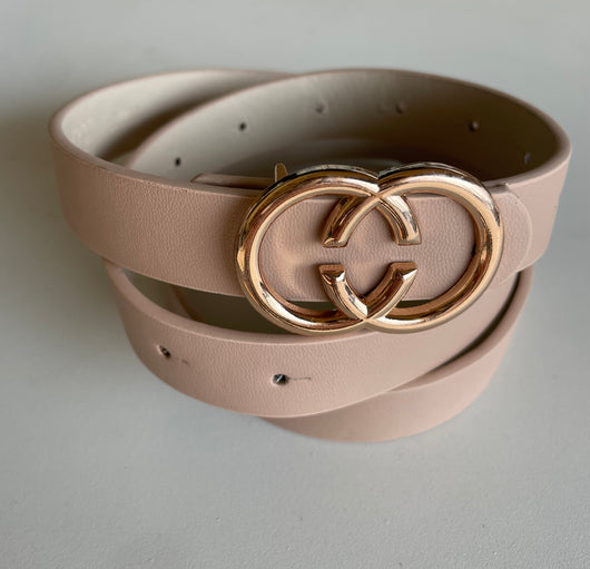 Soft Pink Thin Belt w/Gold Linked Circles Buckle