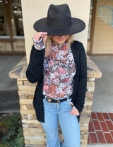 Black Cotton Blend Knit Cardigan w/Pockets