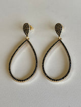 Black Stones & Gold Teardrop Post Earrings