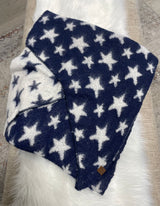 Navy & White Stars Reversible CC Brand Scarf w/Fringe