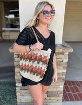 Neutral Tones Straw Braided Tote Bag w/Zipper & Inner Pockets