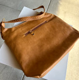 Tan Large Purse w/Braided Strap, Outer Pockets & Zipper Closure - PETA Approved Vegan