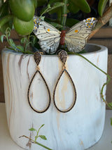Black Stones & Gold Teardrop Post Earrings