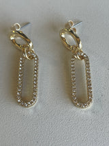 Gold Oval w/Rhinestone Paperclip Dangle Earrings