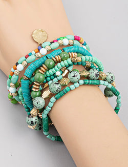 Turquoise Mix Set of 10 Beaded Bracelets