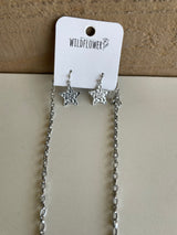 Wildflower Turquoise Star Pendant & Silver Chain Link Necklace and Earring Set