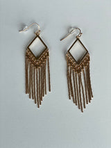 Gold Diamond Shape Earrings w/Chain Fringe