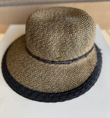 Black & Natural Straw CC Brand Sunhat Visor w/Brown Twisted Band and Adjustable Fit