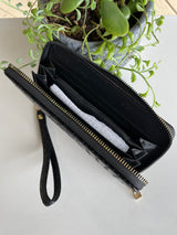 Black Weaved Wallet w/Zipper & Wristlet Strap