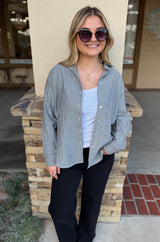 Black & White Stripe Button Down Long Sleeve Top