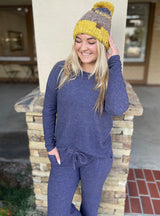 Navy Soft Brushed Hacci Long Sleeve Loungewear Sweater Top