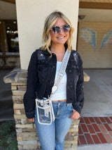 Washed Black Distressed Crop Jean Jacket by Just USA