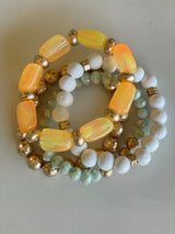 Orange, White, Gold & Teal Chunky Set of 4 Stretch Beaded Bracelets
