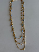Gold Chain Link & Blue Stone Layered Necklace