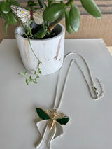Beautiful Butterfly Necklace w/Silver Long Rope Chain, Gold and Emerald Green Wings