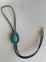 Western Girl Black Rope & Turquoise Concho Stone Bolo Necklace