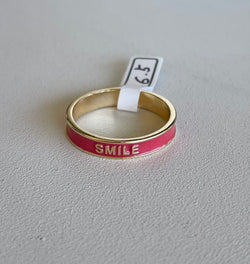 Smile Pink Enamel & Gold Ring Size 6.5