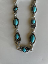 Chunky Turquoise Stones & Antique Silver Necklace and Post Earring Set