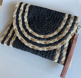 Black & Tan Braided Design Straw Crossbody/Wristlet Purse