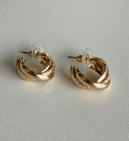 Sparkly Gold Twisted Small Open Hoop Earrings