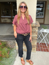 Ali Black Wash Mid Rise Super Soft & Stretch Crop Flare jeans by Vervet
