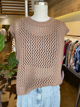 Brown Knit Sleeveless Sweater Top